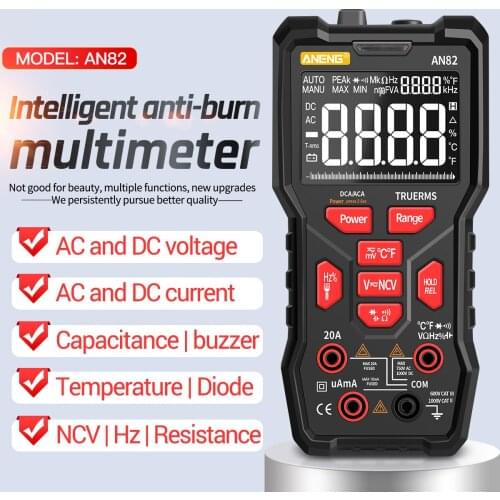 ANENG AN82 Digital Multimeter Automatic High Precision TRMS NCV Universal Meter Multiple Tester 9999 Counts VA Screen Multimeter