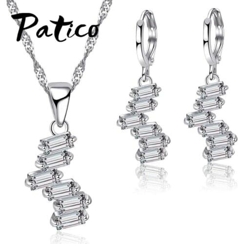 Modern AAA White CZ Crystal Unique Design 925 Sterling Silver Jewelry Sets for Women Girls Party Gift