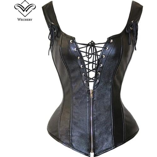 Wechery Steampunk Corset Sexy Hollow Out Punk Women Corsets Lace Up Zip Vintage Posture Party Waist Trainer Gorset Bustiers Tops