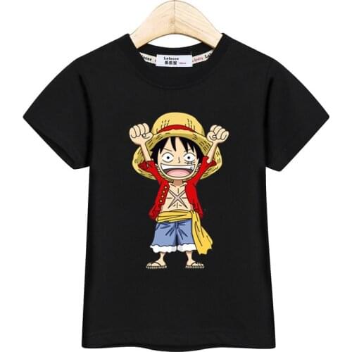 2019 Luffy Teen Shirt One Piece Anime Clothes boys t shirt Short Sleeve Casual boy Tops Summer Cotton Boys shirt tees 4-14T