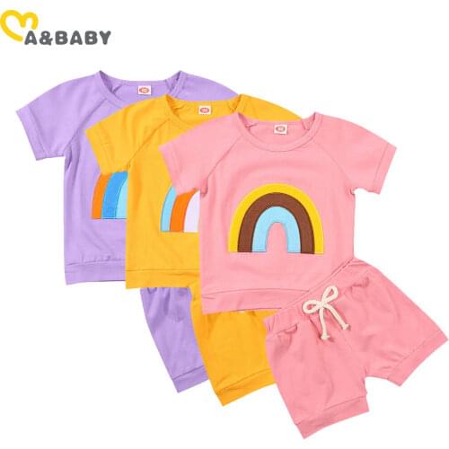 Ma&Baby 1-5Y Summer Rainbow Toddler Kid Child Girl Clothes Set Short Sleeve T shirt Shorts Casual Outfits Tracksuit Costumes