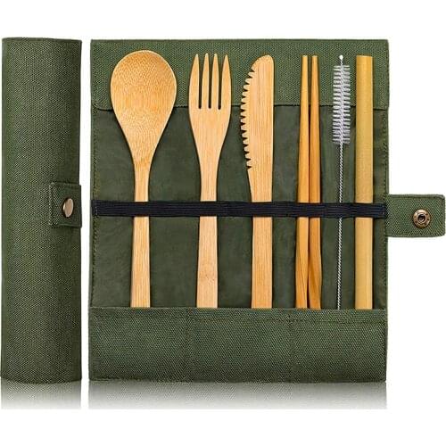 Bamboo Utensils Wooden Travel Cutlery Set Reusable Utensils With Pouch Camping Utensils Zero Waste Fork Spoon Knife Flatware Set
