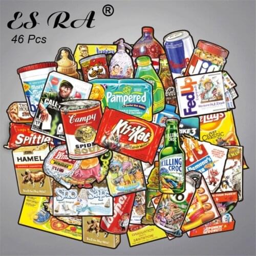 Stickers Luggage Stickers Waterproof PVC Funny Food Drink Pegatinas Decals 46 Pcs/Set Fridge Laptop Journal Decorate for Kids