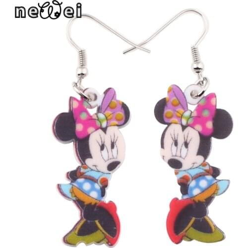 Newei Long Drop Brand Cute Pink Mouse Face Earrings Acrylic Hot 2017 Animal Jewelry Girls Women Cartoon Earrings Accessories