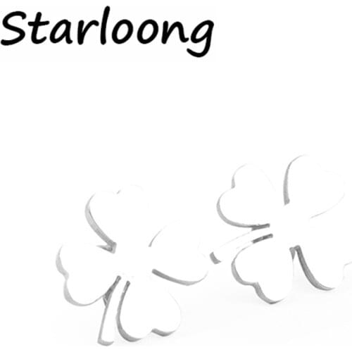 New fashion stainless steel Four Leaf Clover shape lucky stud earrings for women and men Joyas Bijoux