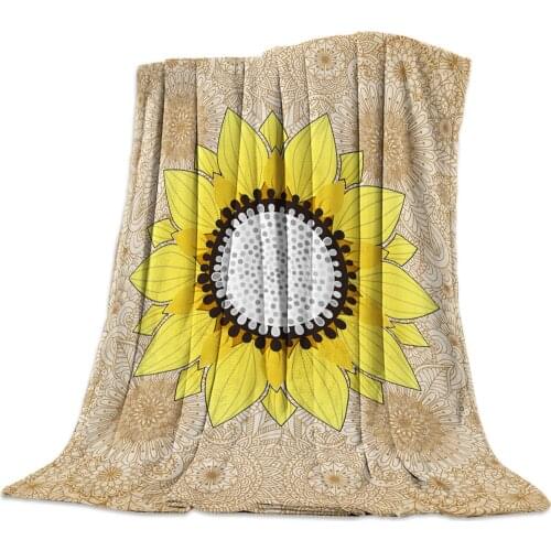 Sunflower And Mandala Khaki Throw Blanket Warm Microfiber Blanket Bedroom Sofa Supplies Blankets for Beds