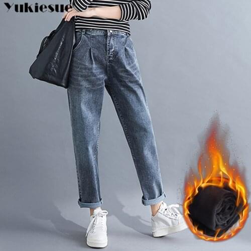 Autumn Winter Jeans Woman High Waist Jeans Fleece Warm Female Long Pantalon Thick Blue Cotton Denim women Trousers 2020 New