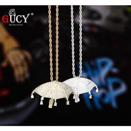 GUCY Iced Out Umbrella Pendant Necklace AAA Cubic Zirconia Hip Hop Jewelry With Tennis Chain For Gift