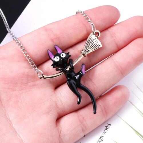 Hayao Miyazaki Anime Kikis Delivery Service JiJi Necklace Black Cat Pendant Cute Cosplay Jewelry For Women Girl Accessory Gift