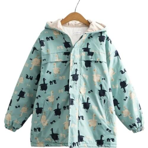 Cartoon Print Two-sided Wear Hooded Parka Coat 2020 Winter Women Casual Long Sleeve Zipper Female Warm Jacket Outwear