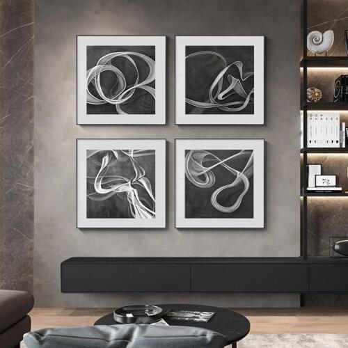 Simple Nordic modern abstract black and white lines ribbon porch murals poster print canvas hanging picture decorative picture