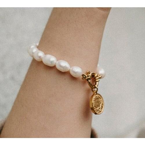 Handmade Real Pearl Bracelet Winter New Gold Color Fashion Style Charm Fine Jewelry 20cm Charming Wedding Women Girl Gift