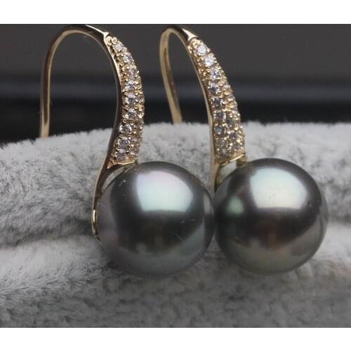 MADALENA SARARA Diamond Inlaid Tahitian Pearl Black Pearl High Quality Pearl earrings 18K Gold Earrings Stud Luxury Jewelry