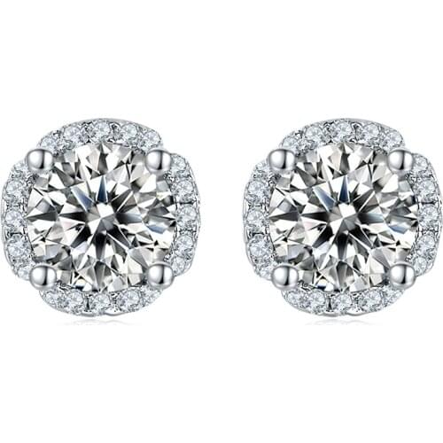 BOEYCJR 925 Silver Flower F color 0.5ct Moissanite VVS Fine Jewelry Diamond Stud Earring for Women