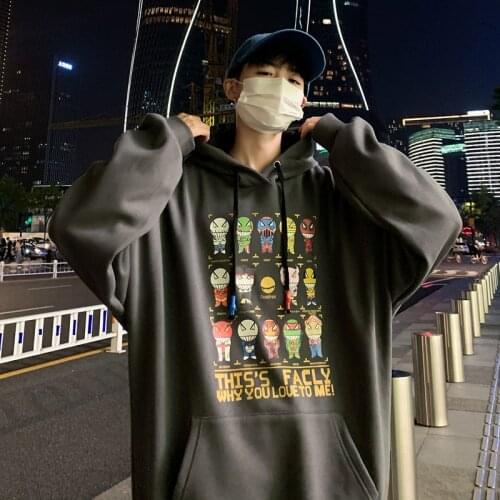 Oversize 2020 Autumn Mens Casual Hoodies Graphic Printed Japanese Streetwear Men Fashion Hip Hop Pullovers Cartoon Sweatshirts
