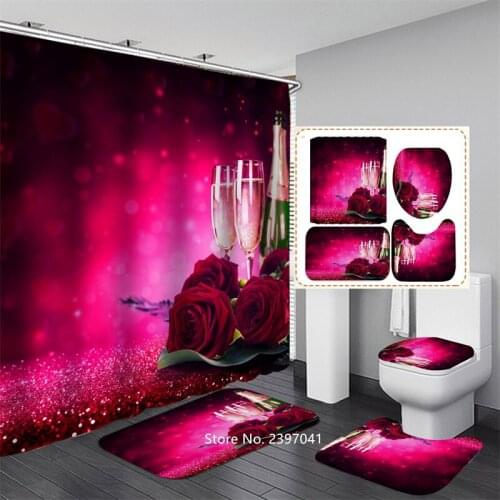 3D Digital Printing Art Flowers Waterproof Shower Curtain Non-slip Waterproof Bath Mat Toilet Cover Cushion Washable Home Decor
