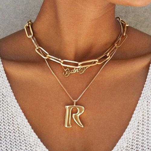 Wgoud Initial Alphabet Letter Pendant Necklace Fashion Gold Color Metal 26 Letters Pendants Friends Family Gifts For Women