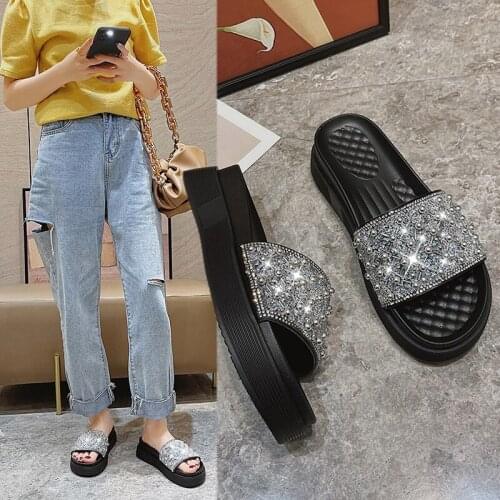 2021 Summer Womens Shoes diamond Sandals Women Platform Sandals Fashion Buckle Slippers Thick Sole Femmes Beach shoes Big yards