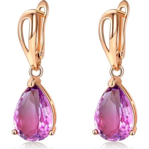 8Seasons Trendy Drop Earrings For Women Geometric Water Colorful Gradient Zircon Party Gold Copper Drop Earrings Jewelry,1Pair