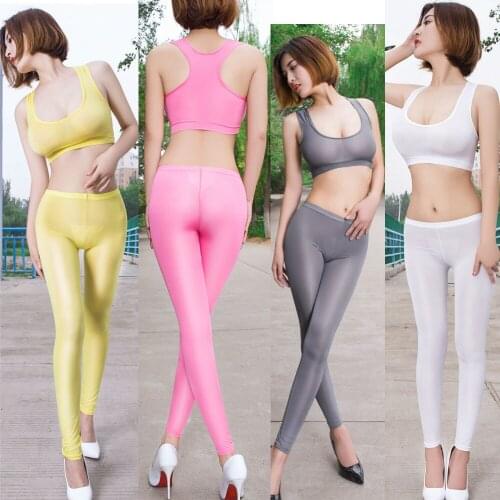 Candy Color Transparent Elastic Skinny Legging Women Glossy Sheer Charming Exotic Pant Low Waist Sexy Capris Shiny Pencil Pants