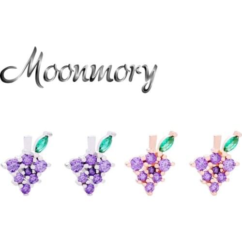 Moonmory 925 Sterling Silver Sweet Purple CZ Grape Stud Earring For Women Girl 2021 Cute Full Crystal Plant Earrings Hot Jewelry