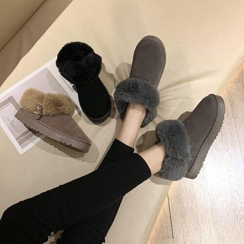 Women winter ankle suede snow boots for women short basic winter shoes black brown Classic Tumed-over Edge Boots U11-59