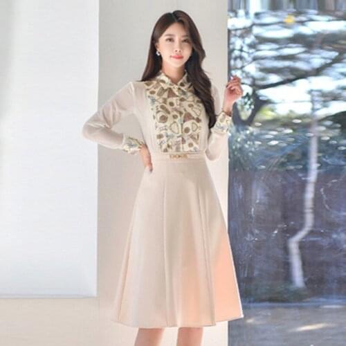 Fashion Spring Women 2 Pieces Set Printing Splicing Long Sleeve Sweet Shirt+Chic High Waist A-Line Skirt Casual Lady Skirt Suit