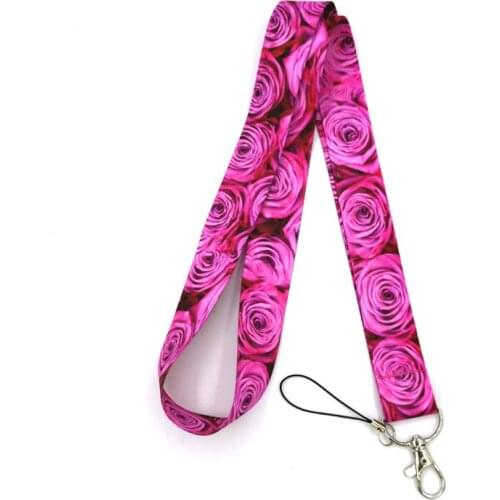 Red Pink Rose Women Neck Strap Lanyards ID badge card holder keychain Mobile Phone Strap Gift Ribbon webbing necklace