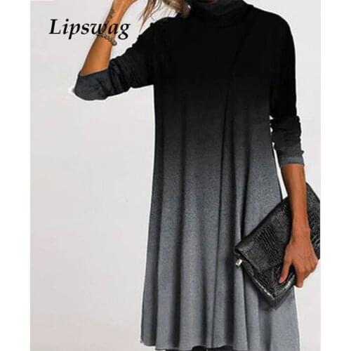 Women Vintage Turtleneck Floral Print Dress 2020 Autumn Elegant Long Sleeve Mini Dresses Ladies Casual Loose Dress Vestidos