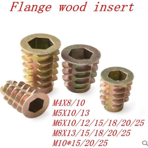10-50pcs M4 M5 M6 M8 M10 Zinc Alloy Flange wood Insert Nut Hex Drive Head Furniture Nuts length 8mm to 25mm