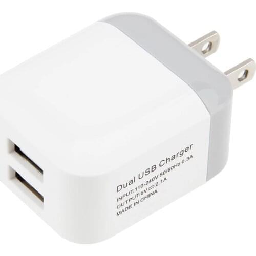 100pcs/lot 5V 2.1A Dual USB Ports US Plug Wall Charger Adapter Double USB 2-Port For Samsung iPhone Xiaomi Smart Mobile Phone