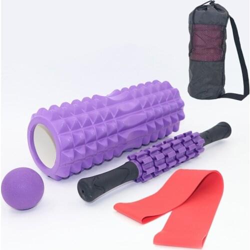 4/5 Pcs Set 33cm Fitness Yoga Column Massage Stick Fascia Ball Hollow Pilates Foam Roller Yoga Massager Home Workout Equipment
