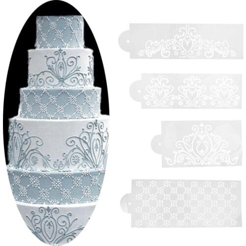 4PCS/Set Plastic Cake Stencil Template Mold Princess Lace Flower Cupcake Cookie Bakeware Fondant Cake Decoration Tools Hot Sale