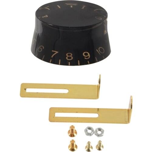 4x Black Acrylic + Plastic Top Hat Guitar Speed Bell Knob 6mm & 2x Pickguard Bracket Mounting Screws for Gibson Les Paul