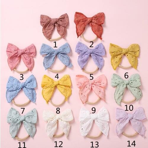 6 inch big bow childrens nylon headband color cotton machine embroidered hollow embroidery baby headband hair accessories