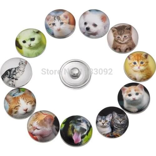 60pcs/lot Mix styles Women Christmas gift Lovely Cat Animal Diy Snap Button Glass Fit Diy Snap Bracelet Jewelry wholesale