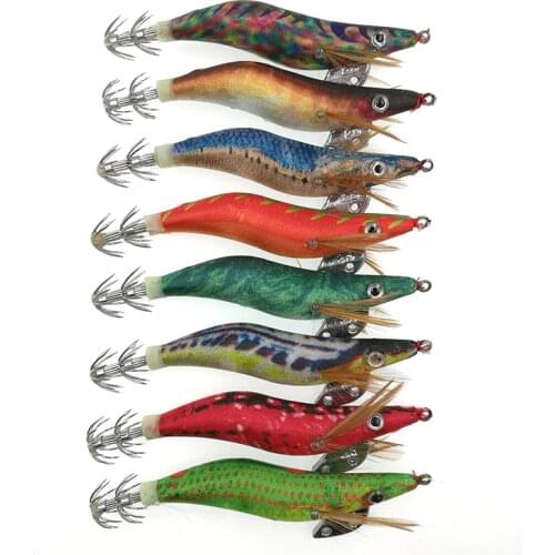 8Pcs Squid Jig Cuttlefish Lure Hard Fishing Lures Bait Shrimp Lure 2.5# 3.5# 10cm 13.5cm Squid Hook Fishing Tackles
