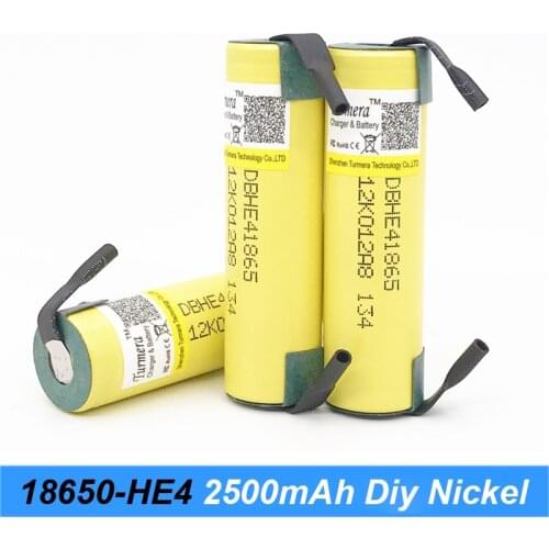 100% Original for ICR18650 he4 3.6V Battery 2500mAh 20A batteries for screwdrivers with strips soldered Turmera jun21