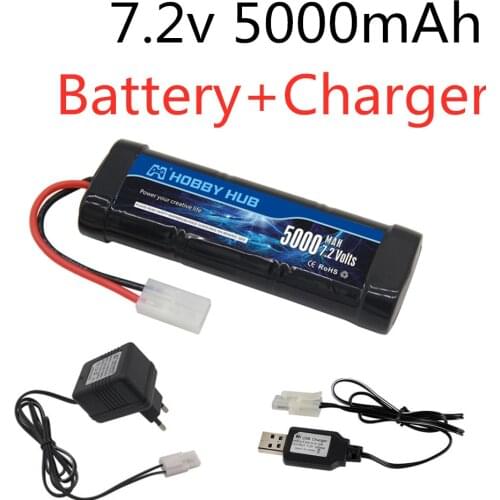 7.2V 5000mAh Ni-MH Battery Pack with Tamiya Plug With 7.2v Charger and SC*6 Cells Battery for RC Racing Cars Boats RC toys