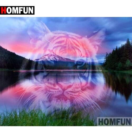 HOMFUN DIY Diamond Painting "Tiger scenery" Full Drill Square Round Diamond Embroidery 5D Cross Stitch Decoration Home A27323