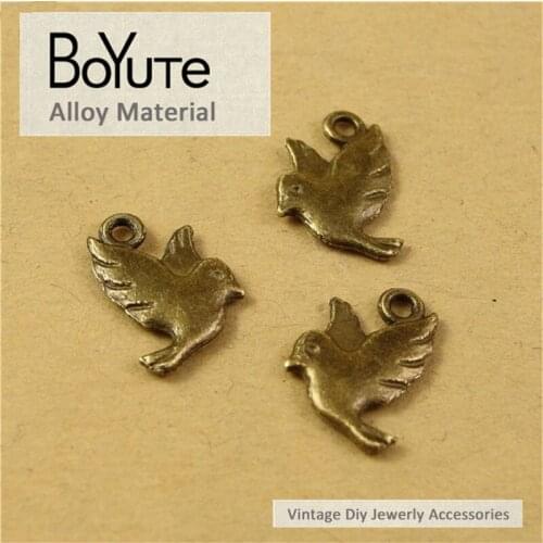 BoYuTe (100 Pieces/Lot) 13*14MM Vintage Style Antique Bronze Plated Bird Pendant Charms Diy Jewelry Accessories Parts Materials