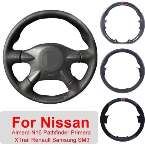 Customized Car Steering Wheel Cover ForNissan Almera N16 Pathfinder Primera XTrail Renault Samsung SM3 Leather Protective Wrap