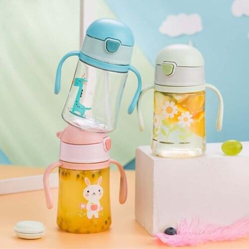 Baby Cup Drinking Water Straw Kids Cartoon Water Bottles Feeding Supplies Children Portable Sports Bottle Drink Cup 300ML