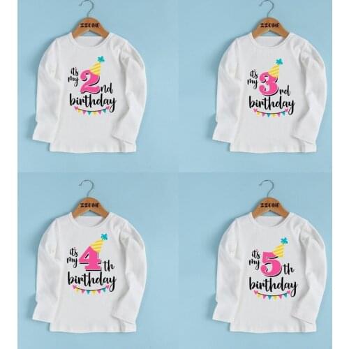 Girls Happy Birthday Number 1-9 Letter Print T Shirt Baby Long Sleeve Kids Clothes Princess Toddler Solid Tops Blouse,LKP2432