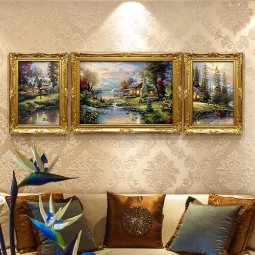 EECAMAIL European New Style Living Room 5D Diy Triptych Diamond Embroidery Thomas Style Happy Family Scenery Painting Home Deco