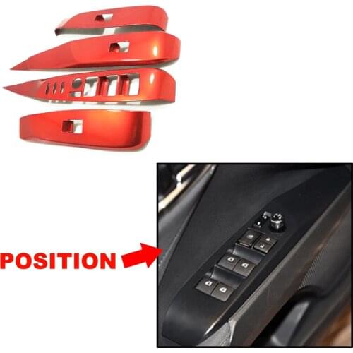 JEAZEA 4Pcs Red ABS Car Door Armrest Panel Handle Holder Window Lift Switch Button Cover Trim Stickers For Toyota Camry 2018