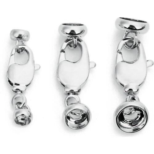 5pcs/set 3.5/5/6.5mm Copper Rhodium End Caps Clasps Leather Cord Lobster Clasp Connectors for Bracelet DIY Jewelry Making