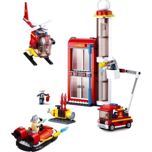 SLUBAN New Firefighter Fire Police Alarm Fighting Trucks Training Floor Building Blocks City Bricks Assemble Children Toys Gift