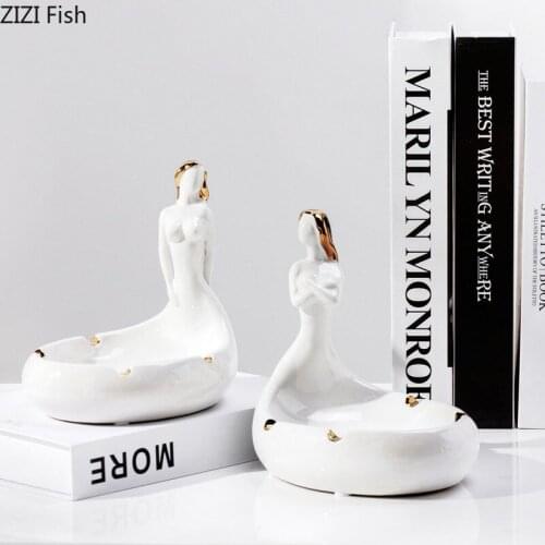 Creative Beautiful Girl White Ceramic Ashtray Body Art Large Capacity Car Ashtray Windproof Living Room Office Decoration Gift