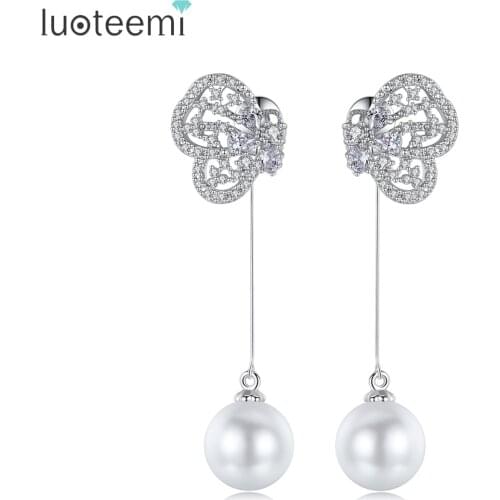 LUOTEEMI Romantic Butterfly Long Drop Earrings for Women Wedding Engagement Elegant Fashion Jewelry Party Bijoux Christmaas Gift